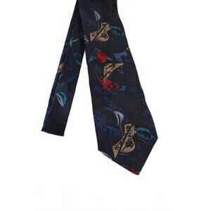 Vintage ITALIANISSIMO 3.75 X 57 Inch Silk Necktie, Navy Blue Abstract Design